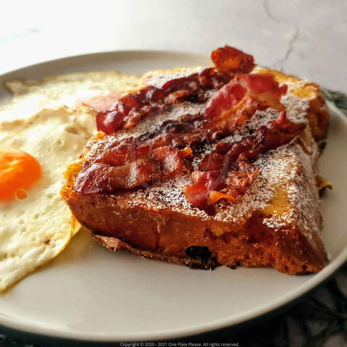 french toast with eggs and bacon